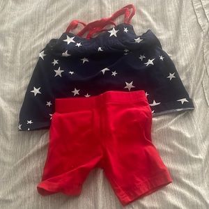 2 piece set red,blue,white red shorts